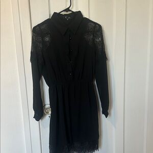 Black Lace-Trim Shirt Dress - Brand: Unknown small